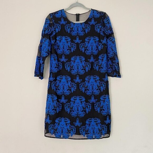 SACHIN + BABI black and blue mesh long sleeve dress - Picture 2 of 7